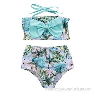 Cuekondy Toddler Girls Two Pieces Swimsuits Leaf Print Bathing Suit Halter Bow Knot Swim Top Shorts Swimwear Bikini Set Green B07QGB4666